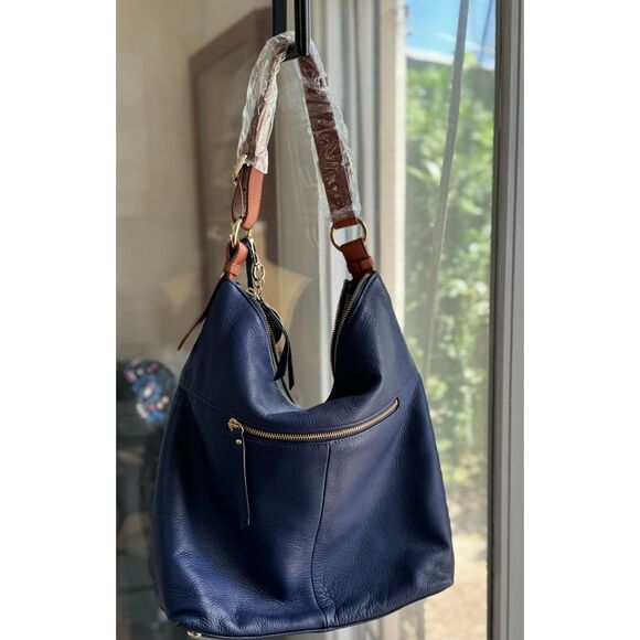 NWOT Isaac Mizrahi Bridgehampton Blu Pebbl Leather Hobo Bag Approx 22" 15"x13.5" - Picture 14 of 14